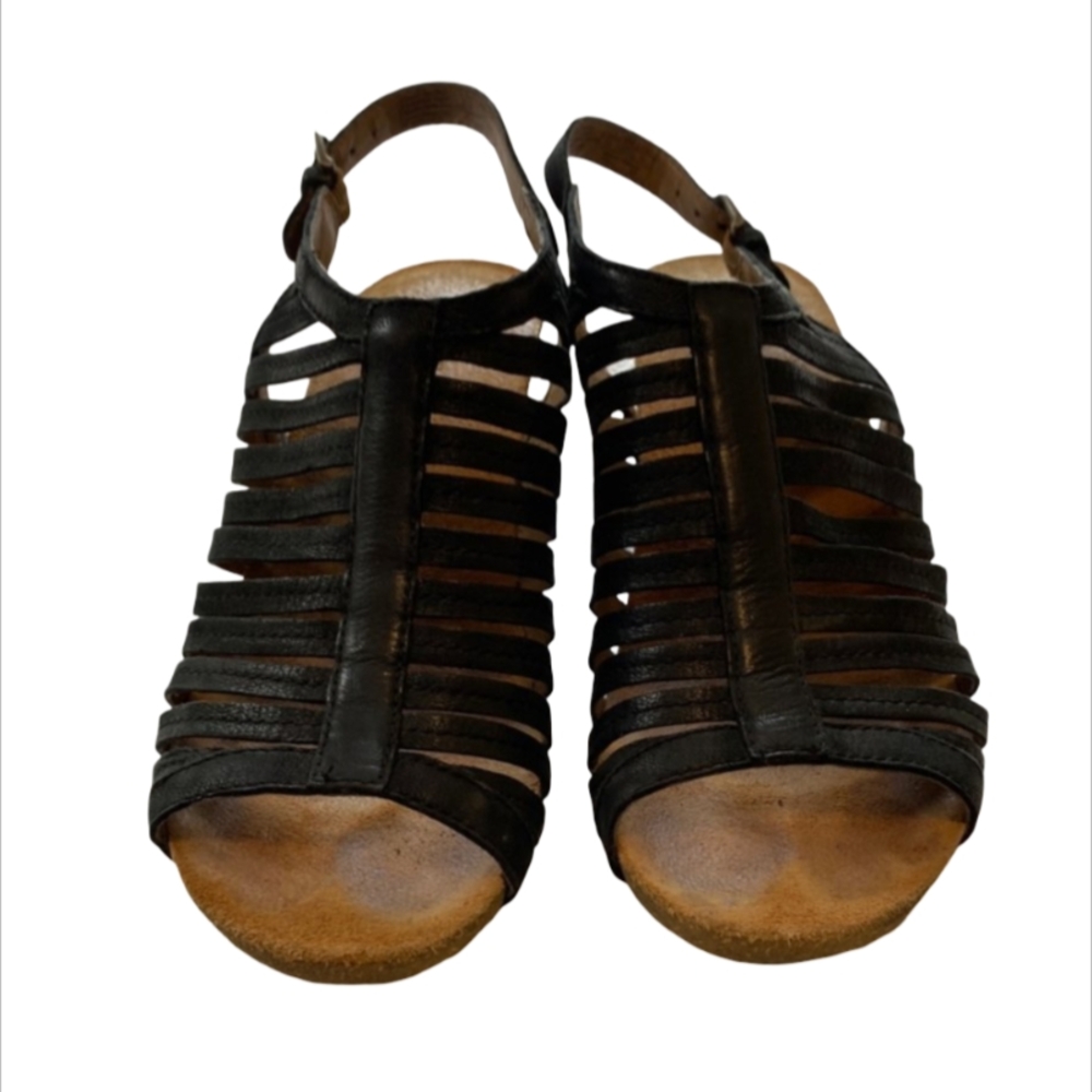 Josef Seibel Strappy Sandals Black Cushioned Leather Women's US 6.5 EU 37